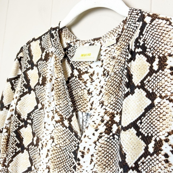 Anthropologie Maeve Juno Printed‎ Dress XS reptile snake neutral beige snakeskin - Picture 4 of 14